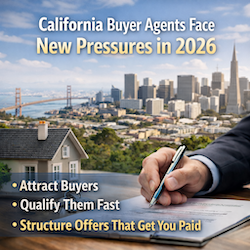 eal estate agent working on laptop with buyers in 2026, strategizing commission negotiations and buyer qualification for California real estate market